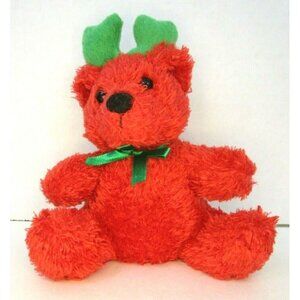 Galerie Red Christmas Teddy Bear 5.5" Plush Wearing Green Reindeer Antlers & Bow